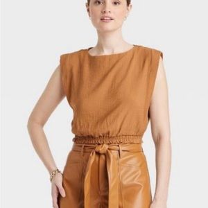 Women's Slim Fit Extended Shoulder Gauze Tank Top - A New Day